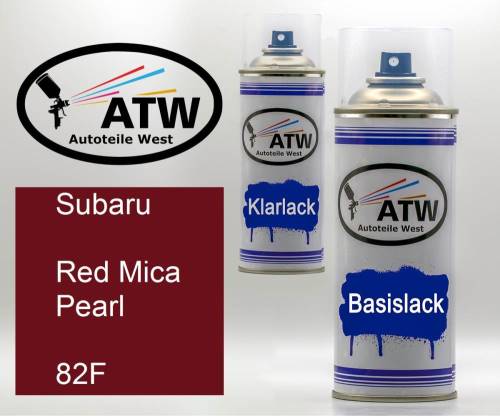 Subaru, Red Mica Pearl, 82F: 400ml Sprühdose + 400ml Klarlack - Set, von ATW Autoteile West.